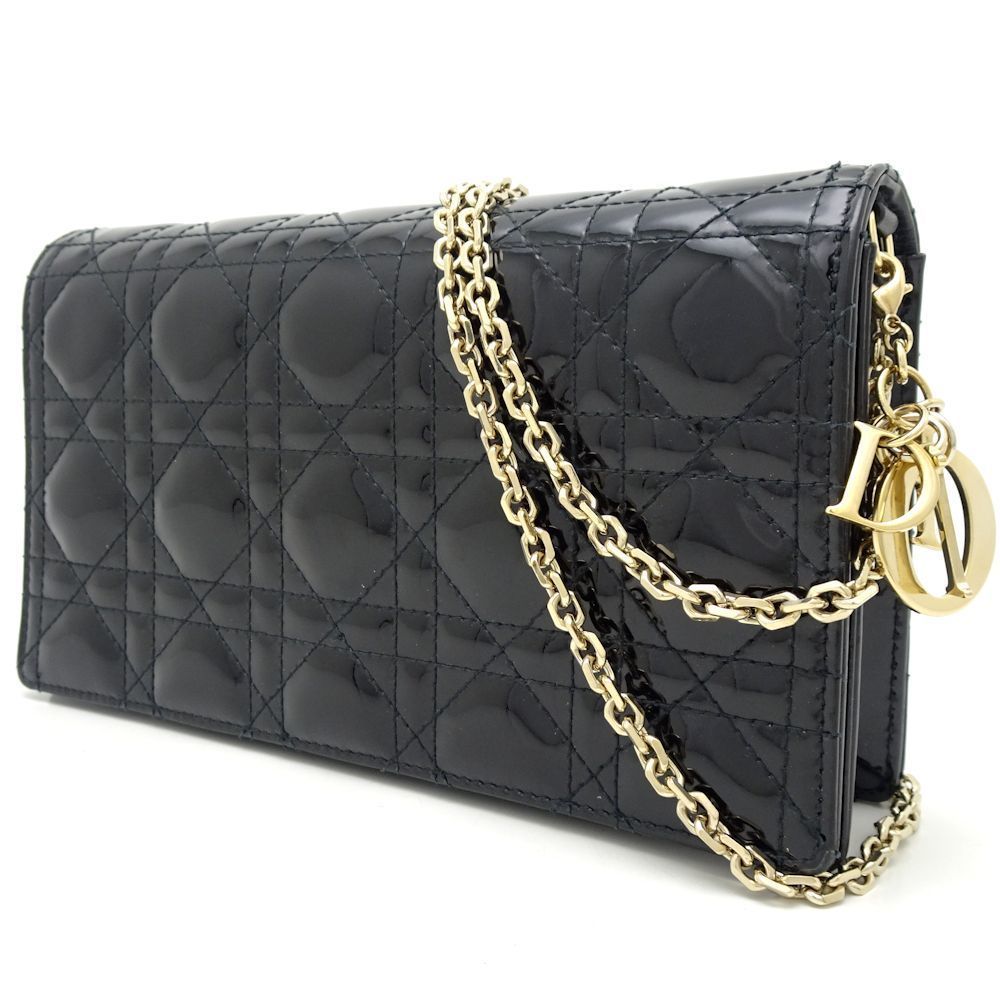 Christian Dior Chain Shoulder Bag Diagonal Cannage Black